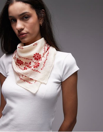 retro printed square scarf in beige