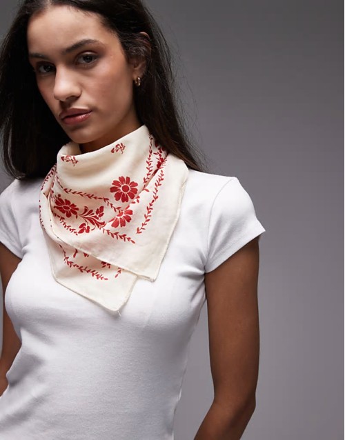 retro printed square scarf in beige