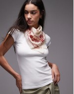 retro printed square scarf in beige