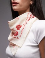 retro printed square scarf in beige