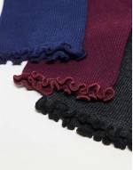 3 pack frill edge ankle socks in navy, charcoal & burgundy