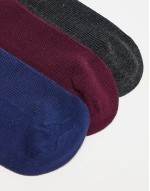 3 pack frill edge ankle socks in navy, charcoal & burgundy
