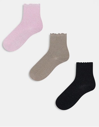 3 pack glitter sock with frill edge in multi