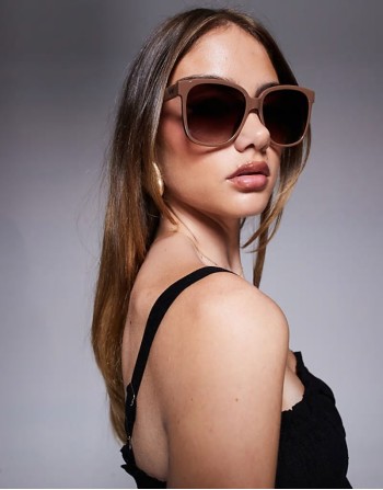Quay wide awake oversized square sunglasses in coffee brown