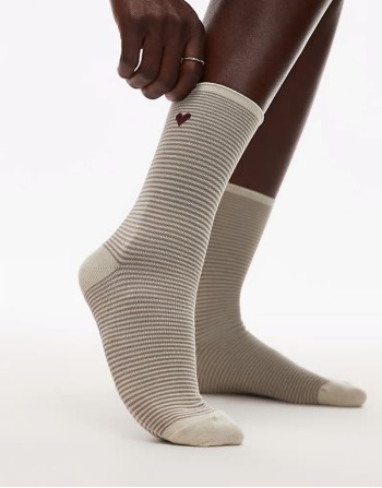 stripe socks with heart motif in black