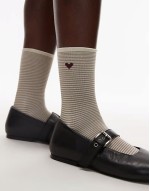 stripe socks with heart motif in black