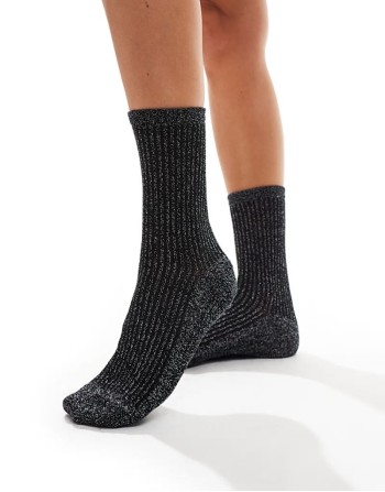 glitter stripe socks in black