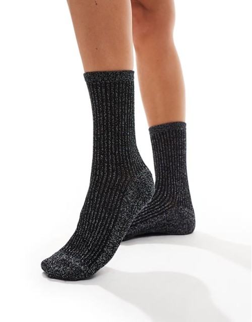 glitter stripe socks in black