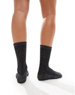 glitter stripe socks in black