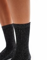 glitter stripe socks in black