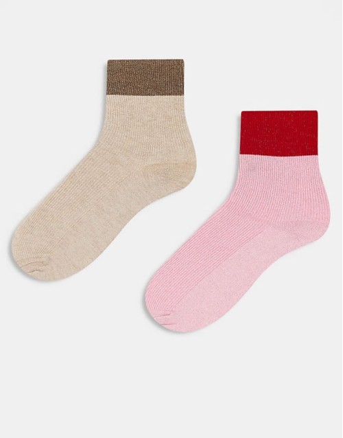 Cotton On 2 pack ribbed sparkle crew sock