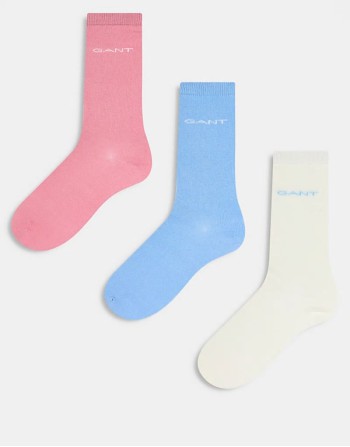 3 pack logo cotton socks in blue white pink