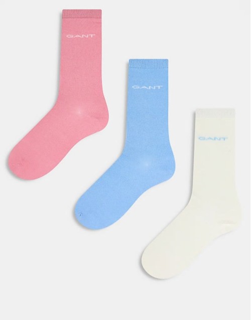 3 pack logo cotton socks in blue white pink