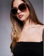Quay wide awake oversized square sunglasses in coffee brown