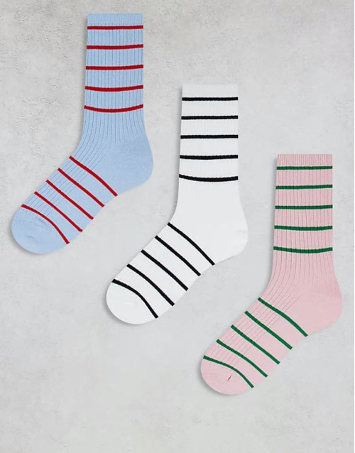 Cotton On 3 pack stripe waffle crew sock