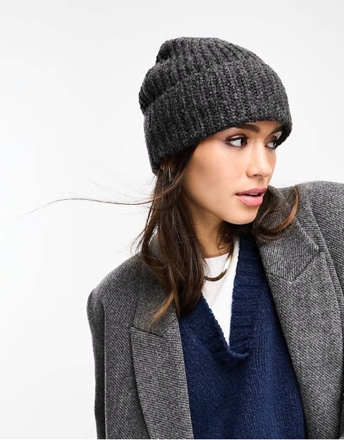 chunky knit beanie in charcoal