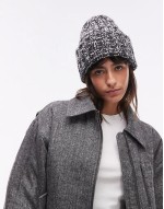 Loss Sale alpaca blend knitted beanie hat in mono salt and pepper