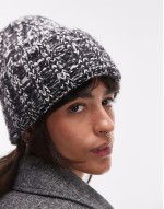 Loss Sale alpaca blend knitted beanie hat in mono salt and pepper