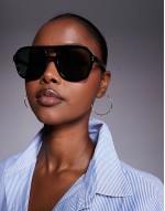 thin frame aviator sunglasses in black
