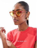 New grad school round sunglasses in burgundy with yellow lens