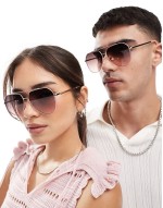 aces up metal aviator sunglasses in pink and gold