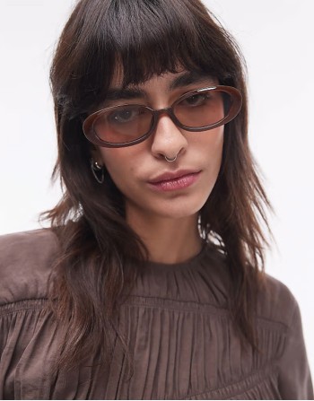 slim oval-frame sunglasses in brown