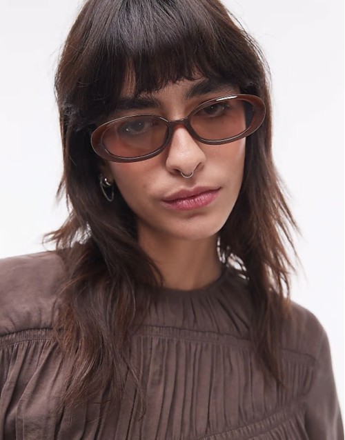 slim oval-frame sunglasses in brown