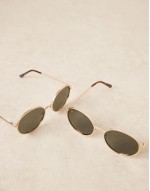 round metal sunglasses in gold with green lens