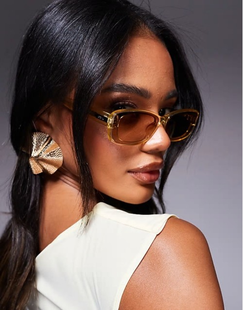 Quay vibe check slim rectangular sunglasses in crystal yellow