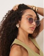 metal round sunglasses with gradient pink lens in gold