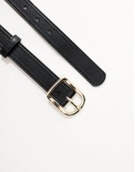 leather look chunky gold buckle belt in black