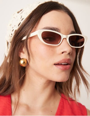 narrow cat eye sunglasses in shiny white