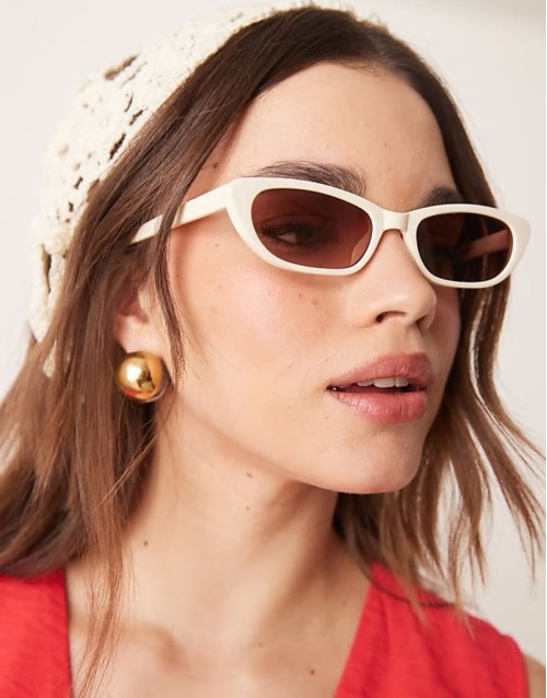 narrow cat eye sunglasses in shiny white
