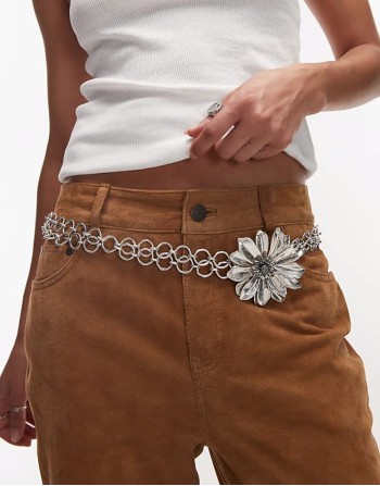 flower chain belt in silver