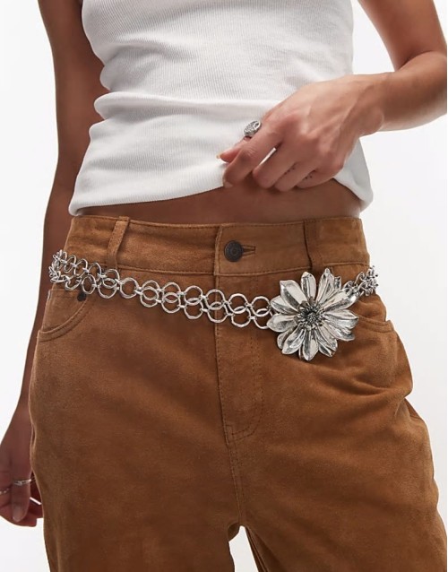 flower chain belt in silver