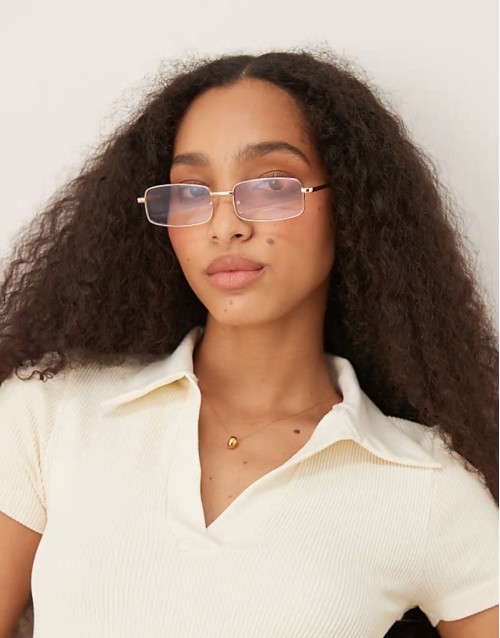 metal square clear lens glasses in shiny gold with tort tips