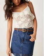 faux suede waist and hip jeans belt in chocolate