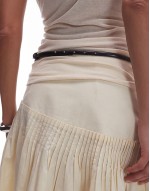 slim leather belt with metalic detail with adjustable closure in black