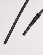 slim leather belt with metalic detail with adjustable closure in black