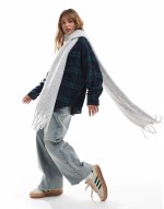 fluffy tassel scarf in light grey marl