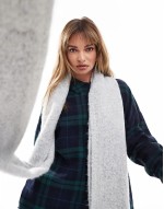 fluffy tassel scarf in light grey marl